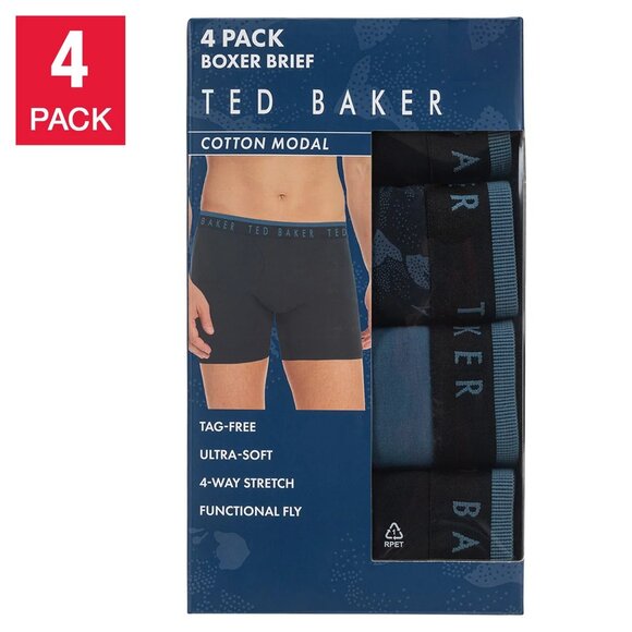 Ted Baker Mens Boxer Brief 4-pack Black Blue Floral Teal Soft Fabric Stretch NWT - Picture 1 of 5